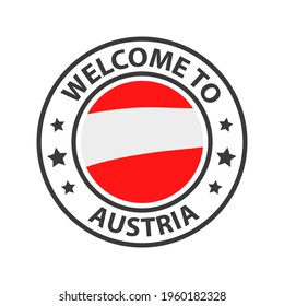 Welcome to Austria. Collection of icons welcome to. Stamp welcome to with waving country flag