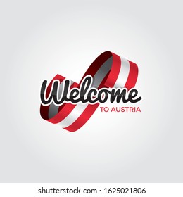 Welcome to Austria symbol with flag, simple modern logo on white background, vector illustration