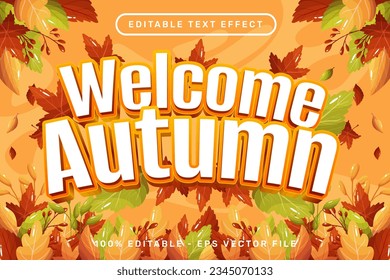 welcome autumn 3d text effect and editable text effect with autumn leaves illustration