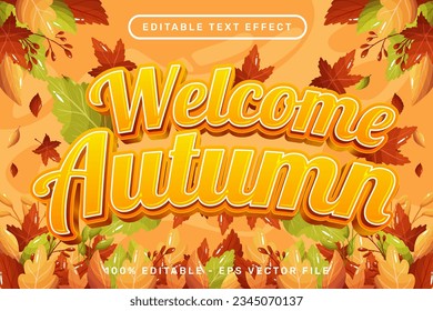 welcome autumn 3d text effect and editable text effect with autumn leaves illustration