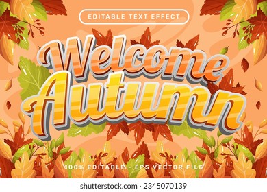 efecto de texto 3d de otoño de bienvenida y efecto de texto editable con ilustración de hojas de otoño