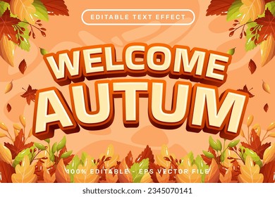 efecto de texto 3d de otoño de bienvenida y efecto de texto editable con ilustración de hojas de otoño