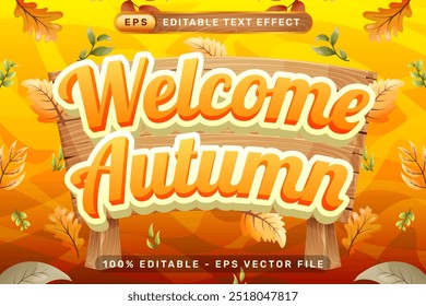 Efecto de texto 3D de otoño de bienvenida y efecto de texto editable con ilustración de hojas de otoño