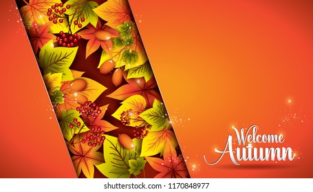 Welcome Autumn background layout decorate with leaves .Vector illustration.
