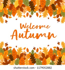 Welcome Autumn Floral Leaves Background With Nuts