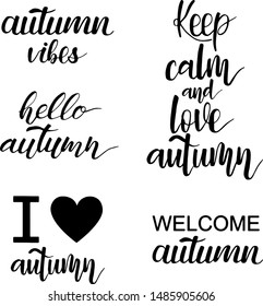 Welcome, Autumn. Hand written lettering. Fall concept calligraphy set. Phrase isolated white background. Design for holiday card, invitation or banner for seasonal autumn holiday.