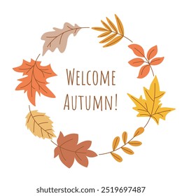 Welcome Autumn lettering in leaf wreath