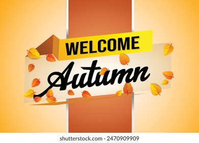 welcome autumn word text concept icon logo sign symbol vector note 3d style for use landing page, template, social media, web, mobile app, poster, banner, flyer, background, gift card, coupon

