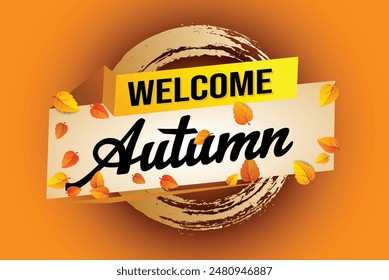 welcome autumn word text concept icon logo sign symbol vector note 3d style for use landing page, template, social media, web, mobile app, poster, banner, flyer, background, gift card, coupon

