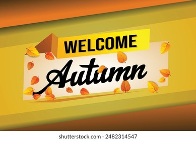 welcome autumn word text concept icon logo sign symbol vector note 3d style for use landing page, template, social media, web, mobile app, poster, banner, flyer, background, gift card, coupon


