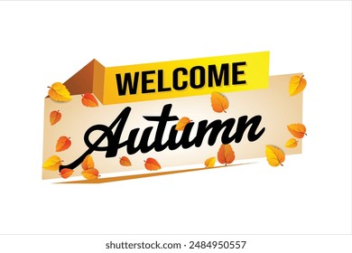 bienvenido otoño palabra concepto de texto icono logo signo símbolo Vector nota estilo 3d para uso página de destino, Plantilla, redes sociales, Web, App móvil, póster, Anuncio, flyer, fondo, Tarjeta de regalo, Cupón

