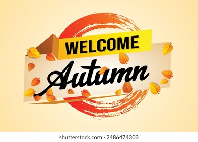 bienvenido otoño palabra concepto de texto icono logo signo símbolo Vector nota estilo 3d para uso página de destino, Plantilla, redes sociales, Web, App móvil, póster, Anuncio, flyer, fondo, Tarjeta de regalo, Cupón

