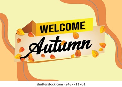 bienvenido otoño palabra concepto de texto icono logo signo símbolo Vector nota estilo 3d para uso página de destino, Plantilla, redes sociales, Web, App móvil, póster, Anuncio, flyer, fondo, Tarjeta de regalo, Cupón

