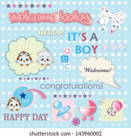 welcome baby boy card with cute elements