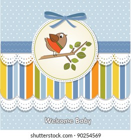 welcome baby card with funny little bird