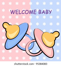 welcome baby card. pacifier birthday illustration