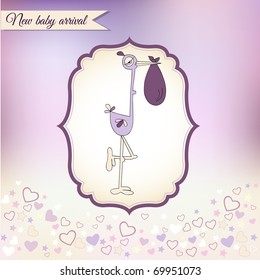 welcome baby card with stork