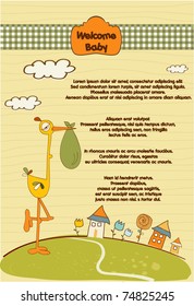 welcome baby card with stork