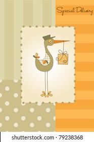 welcome baby card with stork