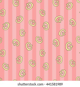 Welcome baby girl decorative seamless background with letter g. Funny cute new born girl vector seamless pattern on stripped pink background.