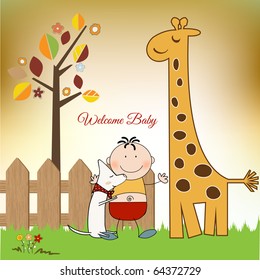 welcome baby greeting card with giraffe