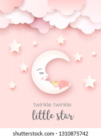 Welcome Baby Greetings Card, Vector Paper Art