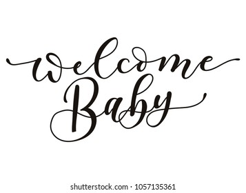 
Welcome Baby lettering inscription isolated on white background. Baby shower calligraphy for invitation or greeting card. Vector illustration