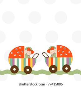 welcome, baby twins announcement card
