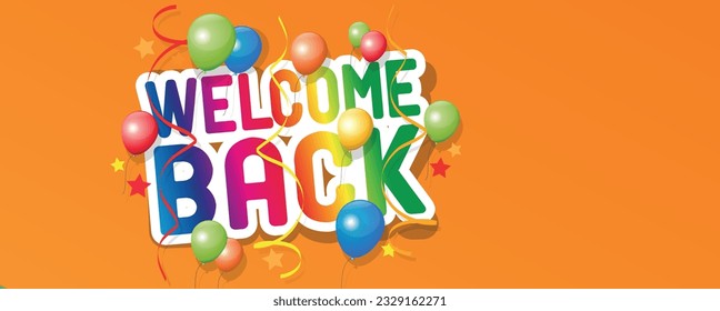 Welcome back with ballons on orange background