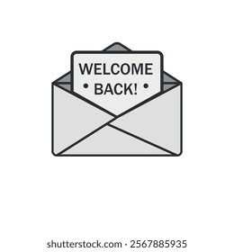 welcome back letter in envelope icon illustration