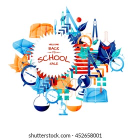 Welcome back to school advertising banner with education background