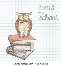 Welcome back to school background - 5. Card with owl and books