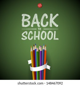 Welcome Back to school background with colorful pencils, vector illustration