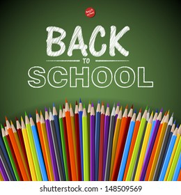 Welcome Back to school background with colorful pencils, vector 