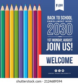 Welcome back to school background with colorful pencils, Concept of education templates for invitation, banner and poster