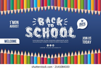 Welcome back to school background with colorful pencils, Concept of education templates for invitation, banner and poster