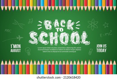 Welcome back to school background with colour pencils, Concept of education banner with back to School lettering design