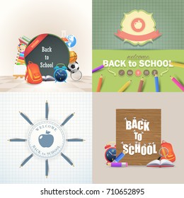 Welcome Back to School Background, Education Objects Set