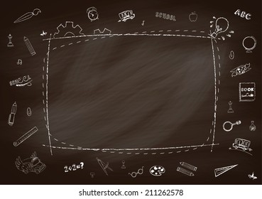 Welcome back to school background with icons on a blackboard.