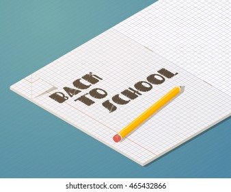 Welcome back to school background. Isometric vector illustration