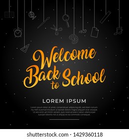 Welcome back to school background with school items and elements. Vector illustration 