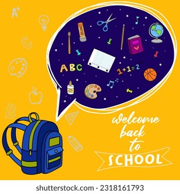 Bienvenido de vuelta a la escuela. de vuelta a la escuela. los niños vuelven a la escuela. papelería escolar.
