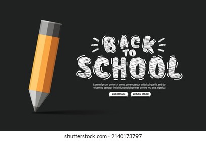 Bienvenido de vuelta a la escuela con dibujo a lápiz, Concepto de plantillas de educación para invitación, pancarta y afiche