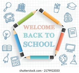 Welcome Back School Background Pencils Hand Stock Vector (Royalty Free ...