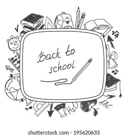 Welcome back to school, school background of school supplies. Vector illustration.