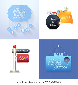Welcome Back to School background, Vector Objects Illustration Set