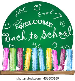 Welcome back to school background. Vector illustration. Books