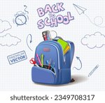 Welcome Back to School Backpack front back all angles Ruler Magnifier Orange Watercolor Blue