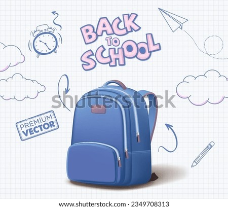 Welcome Back to School Backpack front back all angles Ruler Magnifier Orange Watercolor Blue
