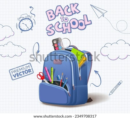 Welcome Back to School Backpack front back all angles Ruler Magnifier Orange Watercolor Blue